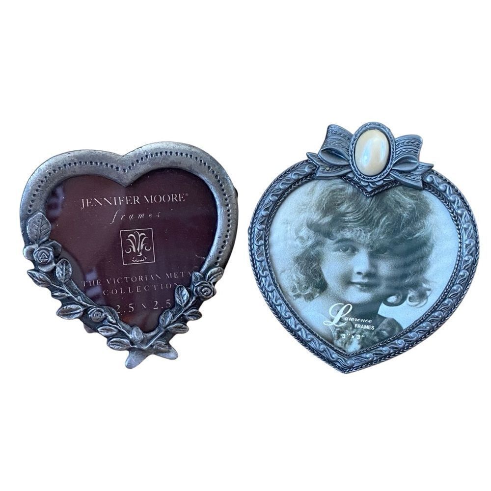 Two Jennifer Moore & Lawrence Victorian Heart-Shaped Antique Silver Frames
